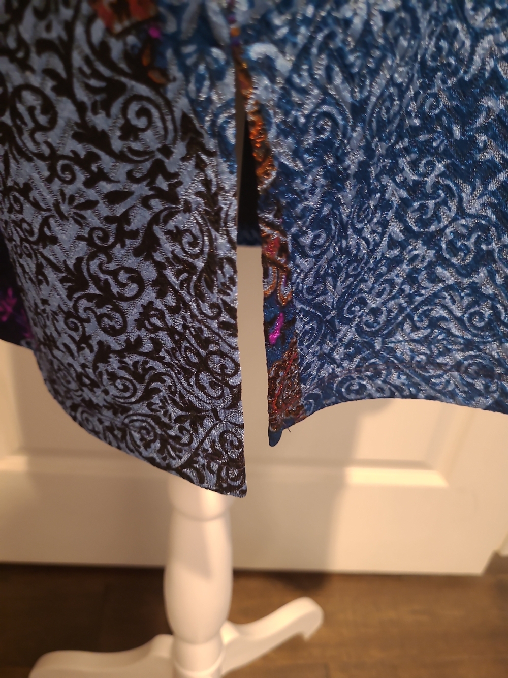 Susan Graver Blue Multi-Pattern Long Trench Coat - Picture 7 of 12